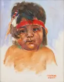 Guadalupe Apodaca, Native American Boy, Oil on Canvas 20th Cen.
