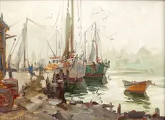 Paul Strisik, Gloucester Harbor, Oil on Artist Board