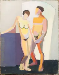 Hans Eiler Sjostedt, Male and Female Nude, 1948, Oil on Burlap Canvas