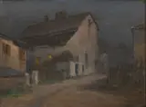 Louis Toussaint, Village Nocturne, Oil on Wood Panel