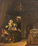Frans van Mieris the Elder, Cavalier in the Shop, circa 1900, Oil on Canvas