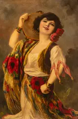 Richard Geiger, Gypsy Dancer with Tambourine, circa 1900-1910, Oil on Canvas