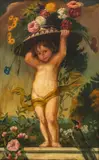 William Clarke Rice, Jr., Cherub with Floral Bouquet, 1918, Oil on Canvas