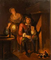 Gabriel Metsu, The Smoker at the Fireside, Oil on Tin