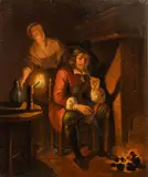 Gabriel Metsu, The Smoker at the Fireside, Oil on Tin