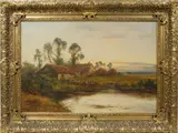 Daniel Sherrin, Rural Landscape with a Fisherman at Twilight, Oil on Canvas