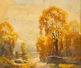 Curt Carl Bielefeldt, Hudson River Fall Landscape, circa 1950, Oil on Canvas