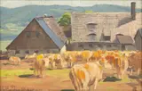 Karl Wagner, Alpine Farm, 1925, Oil on Artists Board