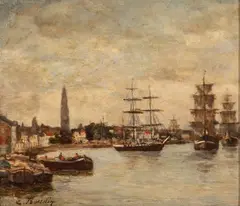 Eugène Louis Boudin, The Scheldt, Antwerp, Oil on Beveled Wood Panel