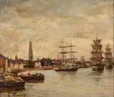 Eugène Louis Boudin, The Scheldt, Antwerp, Oil on Beveled Wood Panel