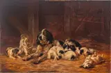 Edmund Henry Osthaus, Setter with Her Pups, Oil on Canvas