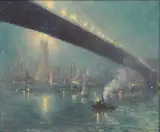 Johann Berthelsen, Nocturne, Manhattan from Under the Brooklyn Bridge, Oil on Canvas