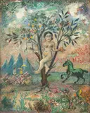 David Burliuk, Eve in the Apple Tree, Oil on Canvas