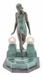 Pierre le Faguays, Woman Stepping into Reflecting Pool, Art Deco Style Bronze Illuminated Sculpture, Ca.