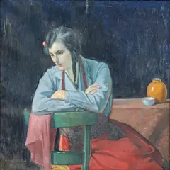 Myron G. Barlow, Girl Seated at Table, Oil on Canvas