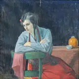 Myron G. Barlow, Girl Seated at Table, Oil on Canvas
