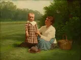 Samuel S. Carr, Picnic with Mother And Child, Oil on Canvas