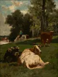 Emile Van Marcke De Lummen, Cows in a Pastoral Landscape, 1860, Barbizon Oil on Canvas