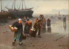 Richard Eschke, Fisherman's Folk, 1899, Oil on Beveled Mahogany Panel