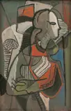 John von Wicht, Woman Looking Out of Window, Gouache