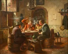 Cavaliers Playing Cards by Fritz Wagner-Hohenberg, circa 1960-70, Oil on Canvas, sold Oct 2025