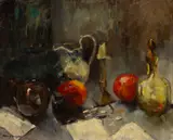Helen Alton Sawyer, The Studies Table Against the Light, Oil on Board