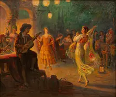 The Spanish Soiree by Charles Waltensperger, Oil on Canvas, sold Oct 2025