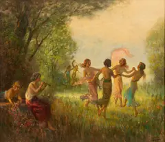 Dancing Maidens of Spring by Charles Waltensperger, Oil on Canvas, sold Oct 2025
