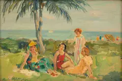 Charles Waltensperger, Girls in the Sunlight, Miami, Florida, Oil on Board