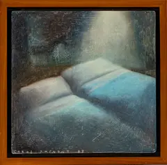 Carol Anthony, Manager Room, Twin Blue Beds with Horse, 1993, Oil Pastel on Gessoed Masonite