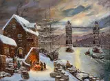 Robert Lebron, Moonlight on the River Thames, Oil on Canvas, Ca. 1980s