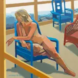 Lars-Birger Sponberg, Lake Charlevoix Nude on a Veranda, 1980-1986, Oil on Canvas