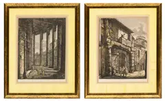 Luigi Rossini, Tempio Di Vesta, Portici Di Filippo, Hand Colored Engravings on Paper