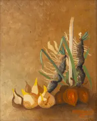 Frederick Papsdorf, Ginger, Onions, And Garlic, 1952, Oil on Canvas