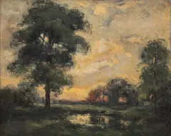 June Rutledge, Landscape with Pond, Oil on Canvas