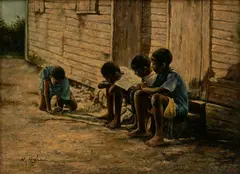 N. Henry Bingham, Shooting Marbles, Oil on Board