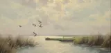 Herman V. Wijngaarden, Five Ducks in Flight, Oil on Canvas, Ca. 1960s