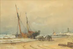 Gerard Koekkoek, Unloading the Days Catch, 1899, Watercolor on Paper