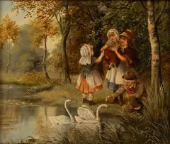 Joseph Halford Ross, Feeding Swans, Oil on Canvas