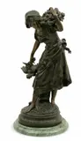 Auguste Moreau, Woman with a Rooster, Bronze Sculpture, Ca.