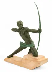 Max Le Verrier, The Spartan Archer, Art Deco Patinated Spelter Sculpture, 20th Cen.