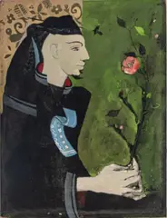 Henry Faulkner, Portrait of a Man Presenting a Poppy, Oil on Masonite