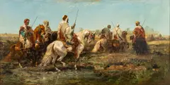 Adolf Schreyer, Arabian Warriors on Their Mounts, Oil on Canvas