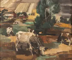 Zoltan Sepeshy, Untitled (Rural Landscape), circa 1940, Tempera on Masonite