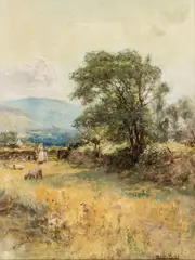 Yeend King, Mother And Child Tending Sheep, 1880-1900, Oil on Canvas