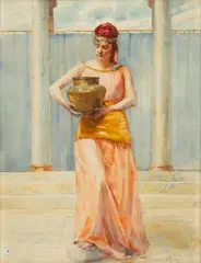 Florence Vincent Robinson, Grecian Maiden Carrying an Urn, Watercolor on Paper