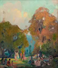 Orrin Augustine White, Springtime in the Garden, Oil on Canvas