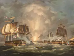 Thomas Whitcombe, Battle of the Nile, Oil on Canvas