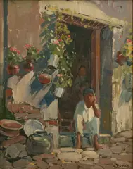 Sketch Figures in a Doorway by Hanson Puthuff, Oil on Canvas, Ca., offered Sep 2025