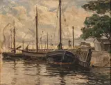 Harbor Scene by Johannes Achton Friis, Oil on Canvas, sold Sep 2025